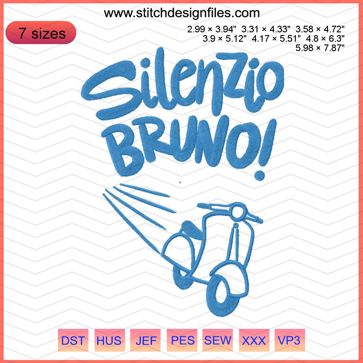Silenzio Bruno embroidery design featuring whimsical script style.