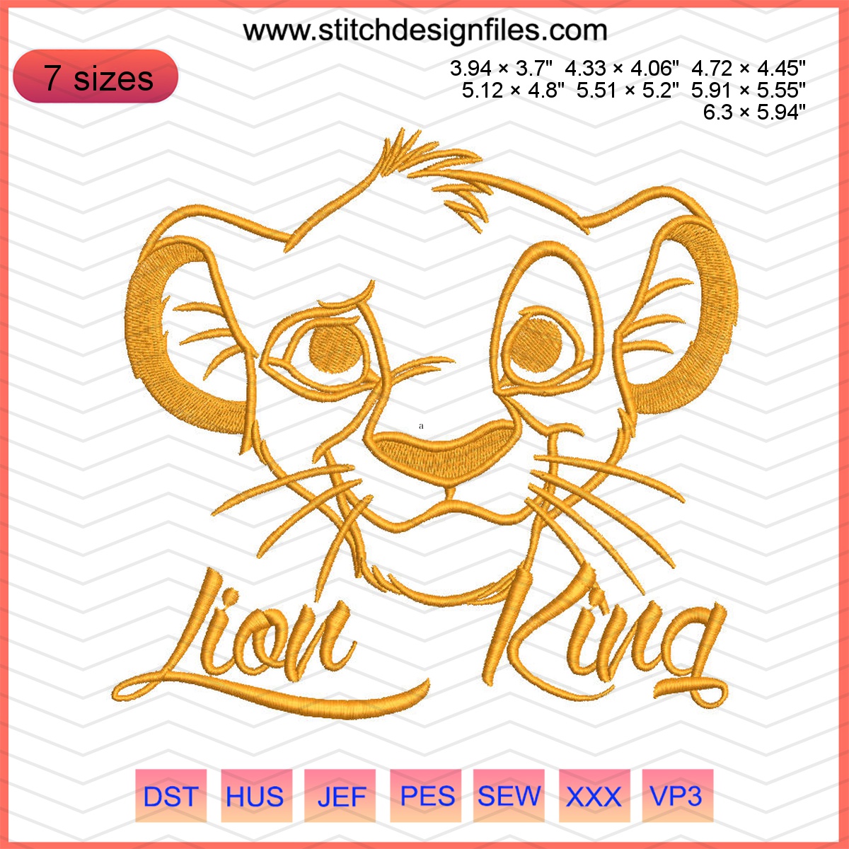 Simba Lion King embroidery design showcasing animated character