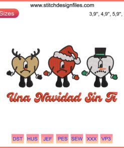 Bad Bunny Christmas Embroidery Design File | Una Navidad Sin Ti | Festive Friends Machine Pattern | Celebration-Themed Stitch Artwork