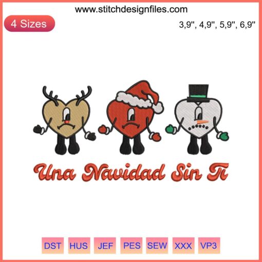Bad Bunny Christmas Embroidery Design File | Una Navidad Sin Ti | Festive Friends Machine Pattern | Celebration-Themed Stitch Artwork
