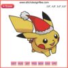 Pikachu dressed as Santa running, cute embroidery, Pokemon Christmas design, festive holiday decoration, kawaii style.
