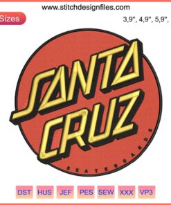 Santa Cruz Classic Dot skateboard embroidery design, perfect for digital download. Ideal for skateboarding enthusiasts and embroidery fans.