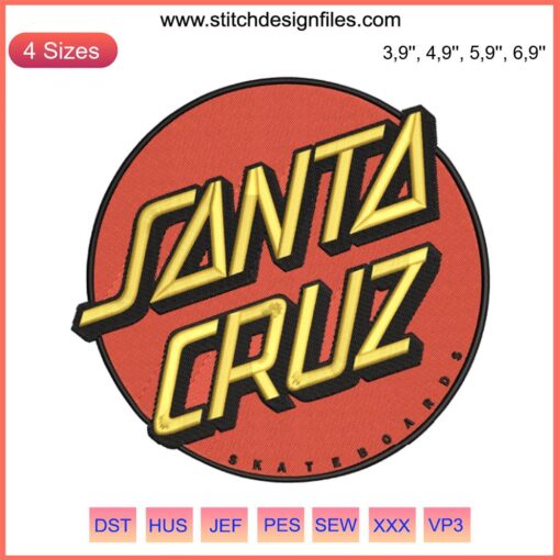 Santa Cruz Classic Dot skateboard embroidery design, perfect for digital download. Ideal for skateboarding enthusiasts and embroidery fans.