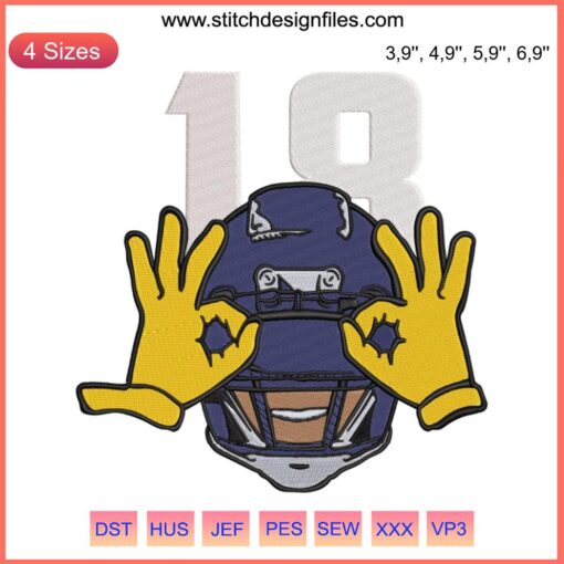 Justin Jefferson Griddy NFL Embroidery Design File, featuring dynamic American Football elements, ideal for fans and crafters.