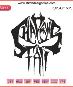 Embroidered Shadows Fall band logo in vibrant colors on black fabric, perfect unique music gift for fans and embroidery enthusiasts.