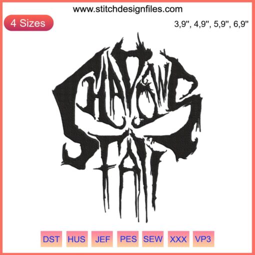 Embroidered Shadows Fall band logo in vibrant colors on black fabric, perfect unique music gift for fans and embroidery enthusiasts.
