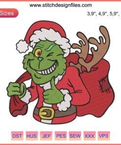 Santa Grinch Funny Embroidery Design | Merry Christmas Holiday Machine Design File | Digital Pattern