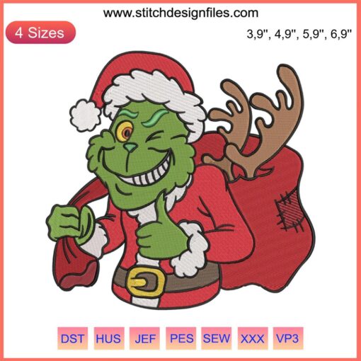 Santa Grinch Funny Embroidery Design | Merry Christmas Holiday Machine Design File | Digital Pattern