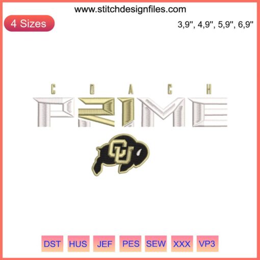 Buffaloes Coach Prime Football Machine Design File: Colorado Football Embroidery, CU Logo, Sports Embroidery Pattern.