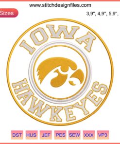 Iowa Hawkeyes Showtime Vintage Embroidery File: Classic football helmet logo design in machine format for sports attire.