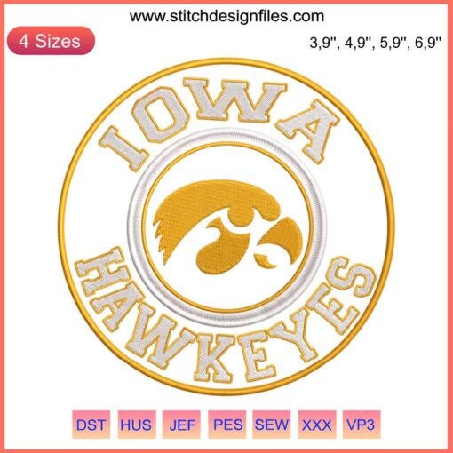 Iowa Hawkeyes Showtime Vintage Embroidery File: Classic football helmet logo design in machine format for sports attire.
