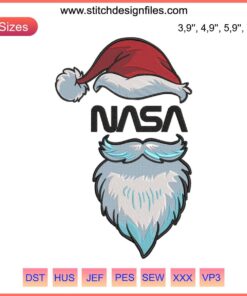 Santa Claus NASA Embroidery: Merry Christmas Space Design featuring Santa in a space suit, stars, and festive details.