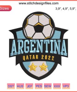 Argentina Qatar 2022 Embroidery Design: Messi Football World Cup Trend, Vibrant Colors, Stylish Soccer Fan Gear