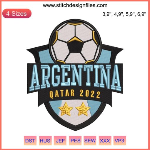 Argentina Qatar 2022 Embroidery Design: Messi Football World Cup Trend, Vibrant Colors, Stylish Soccer Fan Gear