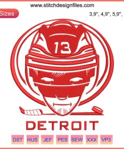 Detroit Red Wings Hockey Embroidery Design File featuring 13 unique sports-themed patterns. Perfect for embroidery enthusiasts.