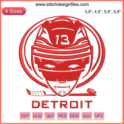 Detroit Red Wings Hockey Embroidery Design File featuring 13 unique sports-themed patterns. Perfect for embroidery enthusiasts.