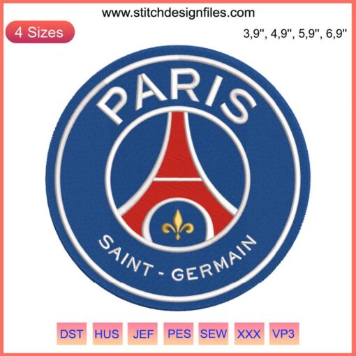 Paris Saint-Germain Logo Embroidery: Detailed Football Sports Logo Design for Machine Embroidery, PSG Team Crest Pattern