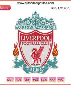 FC Liverpool Logo Embroidery Design File: Detailed, High-Quality Football Fan Embroidery for Machine, Ideal for Heirloom Projects.
