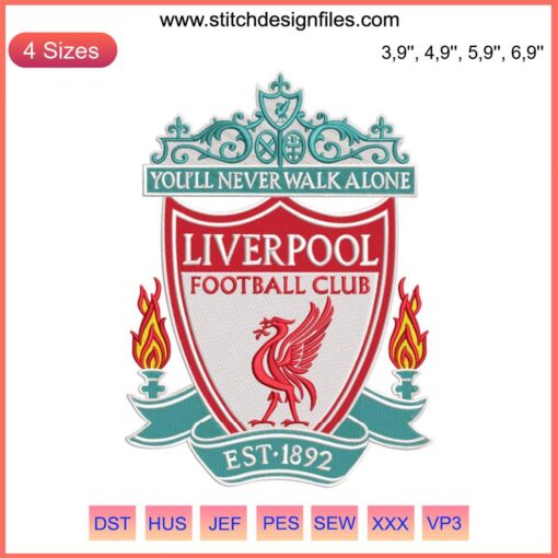 FC Liverpool Logo Embroidery Design File: Detailed, High-Quality Football Fan Embroidery for Machine, Ideal for Heirloom Projects.