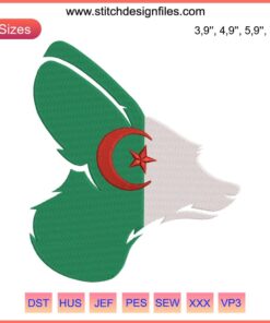 Algerian Fennec Embroidery Design: Unique Gift Featuring Fennec Fox with Flag Motif