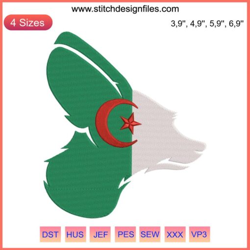 Algerian Fennec Embroidery Design: Unique Gift Featuring Fennec Fox with Flag Motif