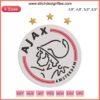 Ajax Logo Football Embroidery featuring AFC Ajax Amsterdam design with club emblem, red and white colors, detailed stitching.