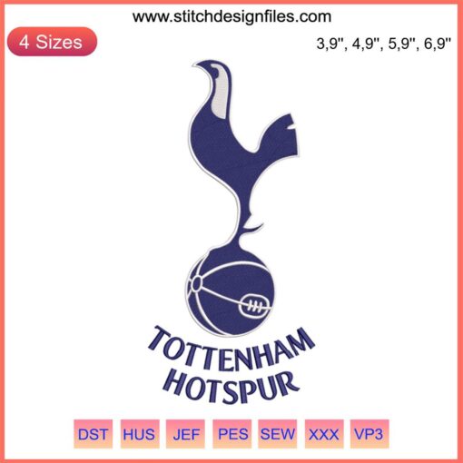 Tottenham Hotspur Logo Embroidery, featuring iconic football crest design on fabric, perfect for sports merchandise and apparel.