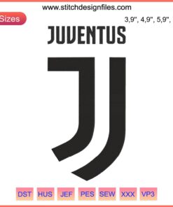 "Juventus Logo Embroidery Design File: High-quality digital download for football fans and crafters, black & white emblem."