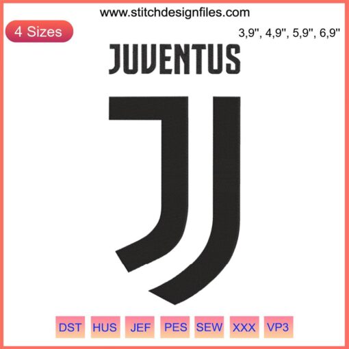 "Juventus Logo Embroidery Design File: High-quality digital download for football fans and crafters, black & white emblem."