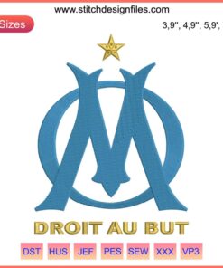 Olympique De Marseille Logo Embroidery Design | Football Sport File | Blue "Droit Au But" insignia with star | Sewing Pattern