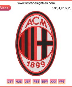 AC Milan Logo Embroidery Design File | Football Sport Machine Stitch Template