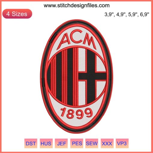 AC Milan Logo Embroidery Design File | Football Sport Machine Stitch Template
