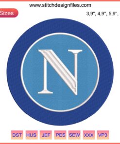 Napoli Logo Embroidery Design File | Machine Stitch Football Sport Badge | Instant Downloadable Digital File