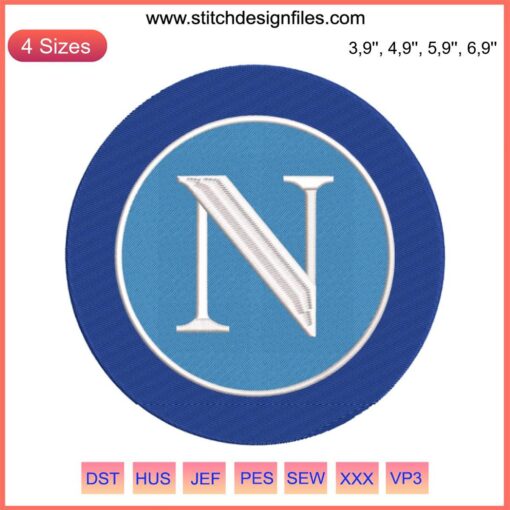 Napoli Logo Embroidery Design File | Machine Stitch Football Sport Badge | Instant Downloadable Digital File