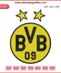 Borussia Dortmund Logo Embroidery Design File | Football Machine Embroidery Pattern | Sports Club Badge Design