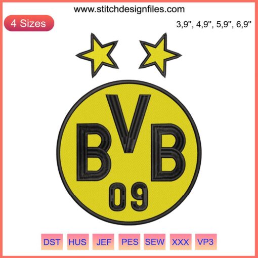 Borussia Dortmund Logo Embroidery Design File | Football Machine Embroidery Pattern | Sports Club Badge Design