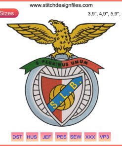 Benfica Logo Embroidery Design File: Digitized football crest for machine embroidery, sport-themed sewing pattern.
