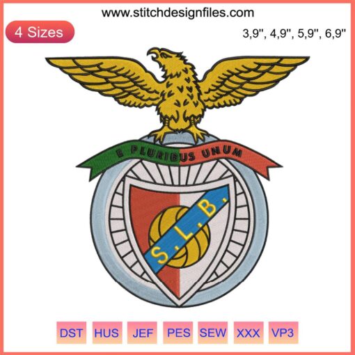 Benfica Logo Embroidery Design File: Digitized football crest for machine embroidery, sport-themed sewing pattern.