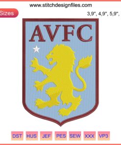 Aston Villa FC logo embroidery design file, perfect for machine embroidery enthusiasts and football fans.