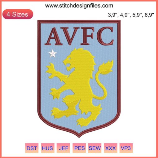 Aston Villa FC logo embroidery design file, perfect for machine embroidery enthusiasts and football fans.