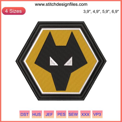 Wolverhampton Wanderers FC Logo Embroidery Design | Football Team Machine Embroidery File | Sports Logo Stitch Pattern