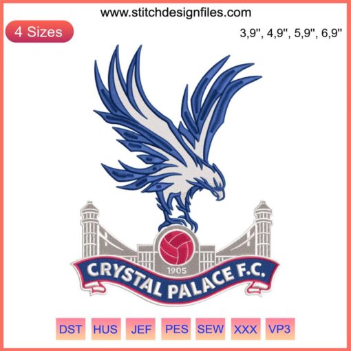Crystal Palace Football Club Logo Embroidery Design File featuring detailed crest for football sport machine embroidery projects.