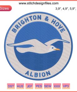 Brighton & Hove Albion logo embroidery design, digital download, football club machine embroidery file, sports enthusiasts.