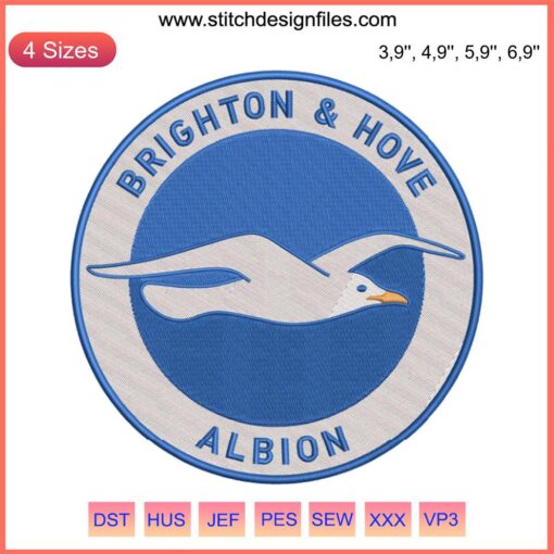 Brighton & Hove Albion logo embroidery design, digital download, football club machine embroidery file, sports enthusiasts.