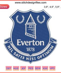 "Everton FC Logo Embroidery Design File: Detailed crest illustration, machine-ready for sports gear, perfect for football fans."