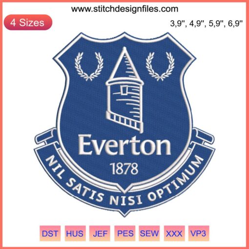 "Everton FC Logo Embroidery Design File: Detailed crest illustration, machine-ready for sports gear, perfect for football fans."