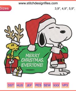 Snoopy and Woodstock Embroidery Design File: Merry Christmas Everyone. Perfect for festive projects. Digital download.