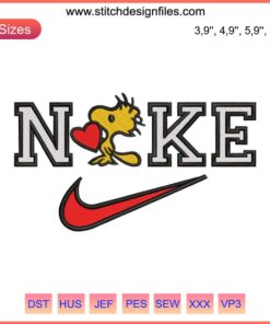 Snoopy and Woodstock Nike Disney embroidery design file, featuring playful characters on a unique textile pattern.