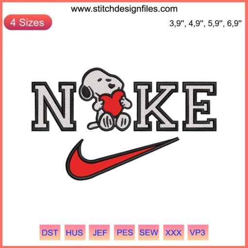 Nike Snoopy Disney Embroidery Design File | Snoopy & Woodstock Embroidered Pattern | Cute Cartoon Stitching Template