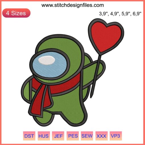 Among Us Embroidery Design: Valentine's Hearts Gift File - Perfect for Love-themed Crafting and Unique Valentine's Creations.